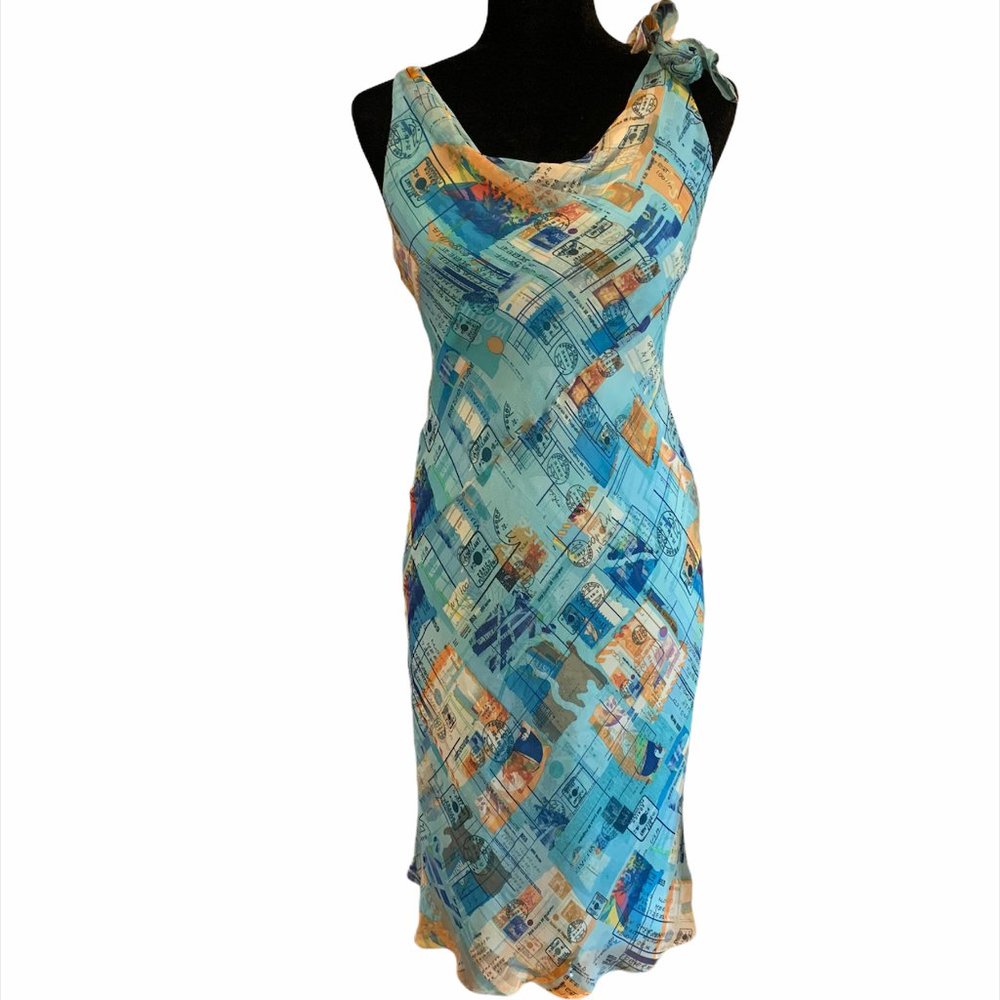 David Meister Turq. Passport Stamp Dress Size 2